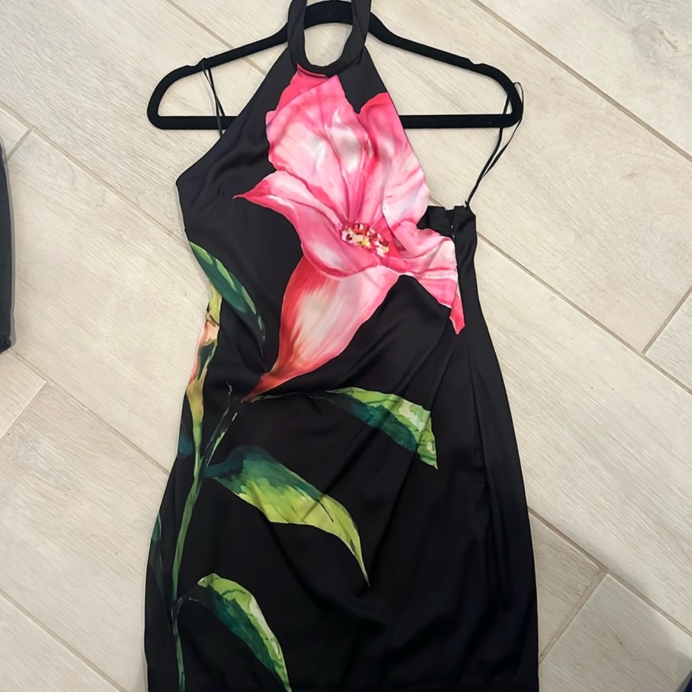 Rococo Sand Black and Pink Floral Mini Dress